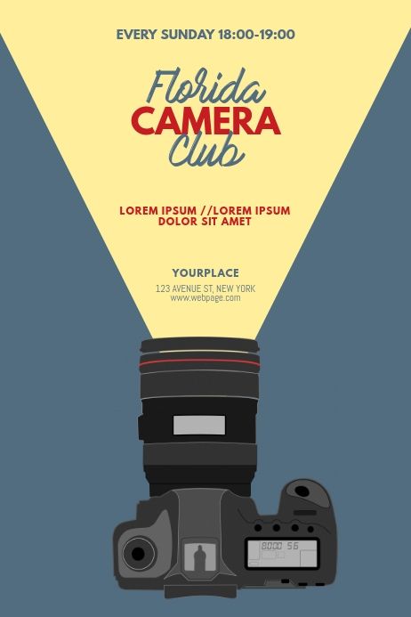 Camera Club Flyer Design Template | PosterMyWall School Club Flyers, Photo Flyer Design, Camera Design Art, School Club Flyer Design, Club Flyers Design, Flyer Inspiration Design, Camera Creative Ads, Art Club Flyer, Photography Poster Design Creative