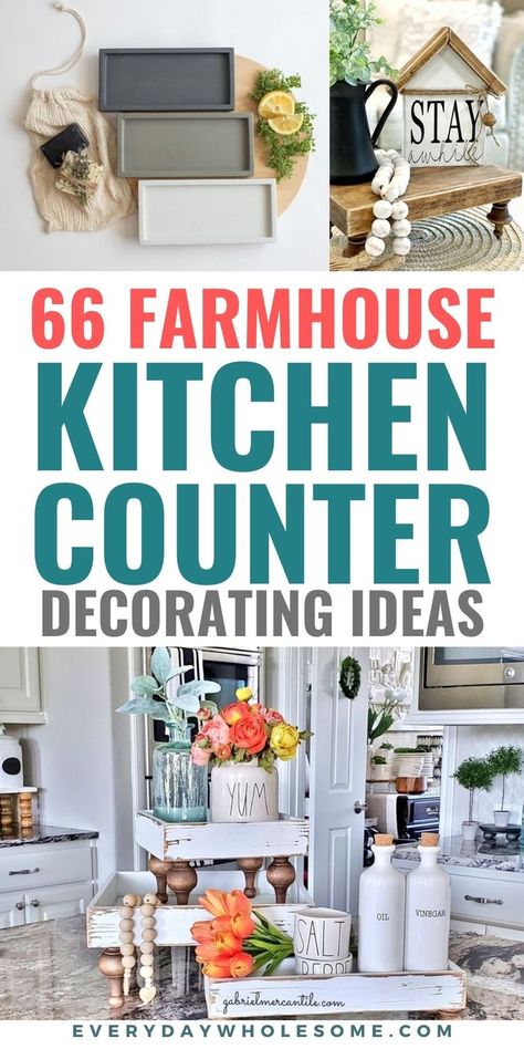 New for 2021! Fresh Modern Farmhouse Kitchen Counter Decor Ideas for your kitchen countertop decor, counter organization, island decor, kitchen decorating ideas. Modern Farmhouse Kitchen Home Decor Ideas. Kitchen remodel, redecorating, decor, rustic kitchen ideas & inspiration. Small kitchen organization, kitchen cabinet organzation, kitchen counter storage & organization ideas. #kitchencounterdecor #kitchendecor #farmhousekitchen #modernfarmhousekitchen #kitchenisland #kitchencounters #kitchen Modern Farmhouse Kitchen Counter Decor, Farmhouse Kitchen Counter Decor Ideas, Farmhouse Kitchen Counter Decor, How To Decorate Kitchen Counters, Kitchen Countertop Decor Ideas, Kitchen Counter Decor Ideas, Counter Top Decor, Countertop Decor Ideas, Interior Design Country