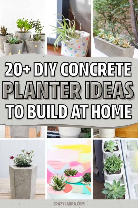 If you want to make your own DIY concrete planters at home, check out these creative tutorials and ideas for inspiration to make one this weekend! Cement Succulent Planter Diy, Concrete Crafts To Sell, Concrete Planters Diy, Concrete Plant Stand, Front Porch Planter, Concrete Pot Molds, Backyard Herb Garden, Succulent Inspiration, Creative Planters