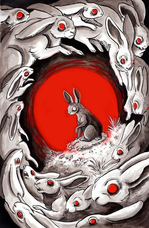 Watership Down by linseedling Poster Club, Arte Indie, Watership Down, Black Rabbit, Rabbit Art, Bunny Art, Creepy Art, Scary Art, Weird Art