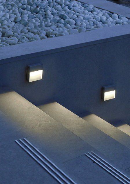 #led wall-mounted foot- and walkover #light SKILL by SIMES @simeslighting Deck Step Lights, Patio Steps, Deck Steps, Outdoor Stair Lighting, Step Light, Solar Design, Outdoor Steps, Patio Fence, Outdoor Stairs