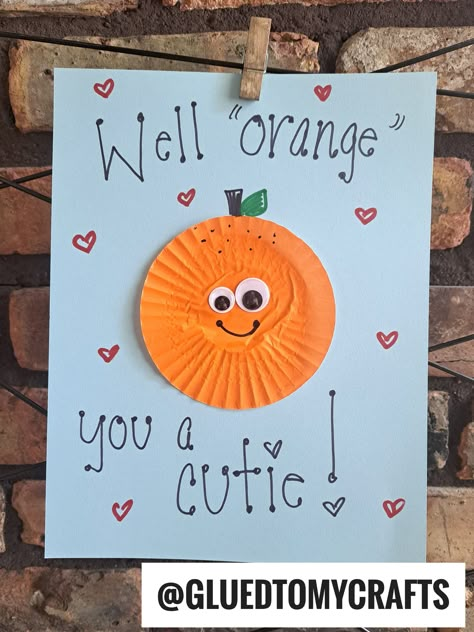 Cupcake Liner Orange Cutie Card Colorful Preschool Crafts, Orange Infant Crafts, Crafts For The Color Orange, Preschool Orange Crafts, Fruit Craft Preschool, Fruit Crafts For Infants, Simple Art For Toddlers, Orange Toddler Crafts, Fruit Art Projects For Toddlers