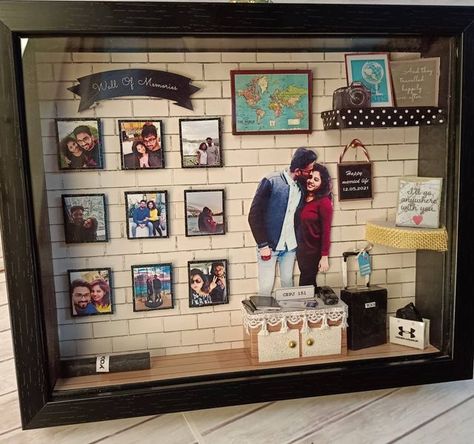 Anniversary Shadow Box Ideas Diy, Miniature Frame Ideas, Shadow Box Wedding Ideas, Shadow Box Anniversary Gift, 3d Frame Ideas, Scrapbook Shadow Box, Diy Shadow Box Ideas, Dorm Room Decor Diy, Picture Gifts Diy