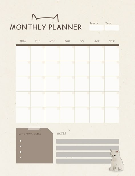 This adorable monthly planner is perfect for cat lovers! It features a cute cat illustration on each month, along with plenty of space to keep track of your appointments, tasks, and goals. The planner is also printed on high-quality paper, so it will last all year long.

Get yours Cute Monthly Planner, Aesthetic Planner Template, Goodnote Template, Ipad Templates, Monthly Planner Ideas, Cat Planner, Template Study, Planner Diario, Planner Themes