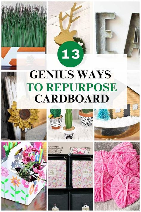 How to repurpose cardboard instead of tossing it out. Make home decor by upcycling cardboard boxes. Cardboard Box Diy, Recycle Cardboard Box, Box Crafts, Thrift Store Decor, Cardboard Crafts Diy, Cardboard Box Crafts, Upcycle Repurpose, Upcycling Ideas, Card Board