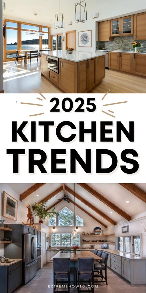 The National Kitchen & Bath Association has released its 2025 Kitchen Trends Report. Comprised of data generated from a survey completed by industry experts including designers, manufacturers, remodelers, architects, and more, the report provides a comprehensive look into current and upcoming trends in residential kitchens that will have the biggest impact in 2025. Get the best kitchen makeover ideas, small kitchen remodeling tips, and more kitchen style techniques at extremehowto.com! Best New Kitchens, Diy Kitchen Remodel Before And After, Midsize Kitchen Ideas, Kitchen Remodel Older Home, Kitchens 2025 Trend, Kitchen Interiors Ideas, Different Style Kitchens, 70s Kitchen Renovation, 2025 Kitchen Decor Trends