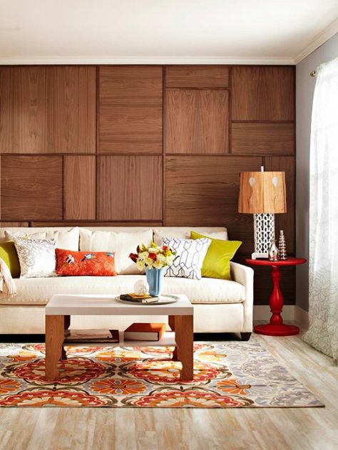 Wood Grain Wall  Love that it invokes memories of 70's wood veneer panelling, but in a modern way. Diy Wood Wall Paneling, Koti Diy, Diy Wood Wall, Wood Wall Design, Wood Walls, Wood Accent Wall, Into The Wood, Wood Panel Walls, Wood Accents