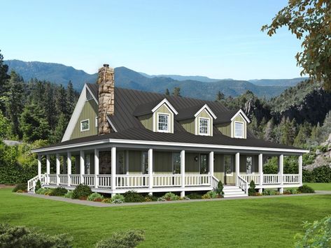 062H-0241: Two-Story House Plan with Country Charm Farmhouse With Wrap Around Porch, Wraparound Porch, Country Ranch, Bedroom Suites, Porch House Plans, Farmhouse Flooring, Country Style House Plans, Country House Plan, Farmhouse House