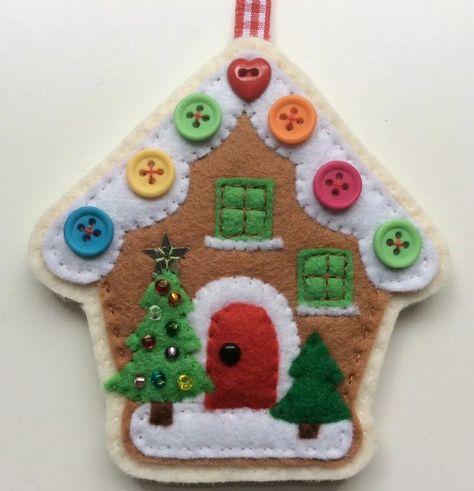 Diy Felt Xmas Decorations, Felt Houses Pattern, Polar Bear Christmas Ornaments, Felt Christmas House Ornaments, Quilted Christmas Ornaments Patterns, Felt Gingerbread Ornaments Free Pattern, Gingerbread House Felt Ornament, Homemade Felt Christmas Ornaments, Felt Crafts Christmas Templates