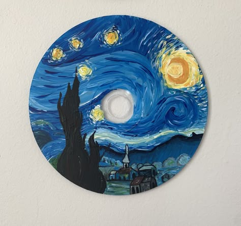 Dvd Decoration, Cd Art Ideas, Cd Drawing, Painting On Cd, Cd Painting Aesthetic, Cd Painting Ideas, Dvd Art, Vinyl Record Art Ideas, Vinyl Paintings