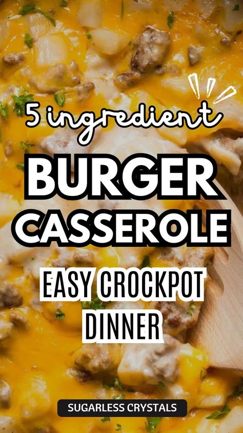 Discover an effortless way to enjoy a comforting meal with our Easy Crockpot Hamburger & Potato Casserole Recipe. This hearty dish combines ground beef, diced potatoes, and a creamy mushroom sauce, slow-cooked to perfection. Perfect for busy weeknights, this recipe requires minimal prep and delivers maximum flavor. Customize it with your favorite veggies and enjoy a delicious, complete meal that the whole family will love. Get ready to dig in! Hamburger Meat And Potatoes Recipes Crock Pot, Ground Turkey And Potatoes Crockpot, Crockpot Hamburger Hashbrown Casserole, Quick And Easy Crockpot Recipes Ground Beef, Cheeseburger Crockpot Casserole, Crockpot Hamburger Casserole Recipes, Hamburger Recipes For Crockpot, Hamburger Crockpot Recipes Easy, Ground Beef And Frozen Potatoes