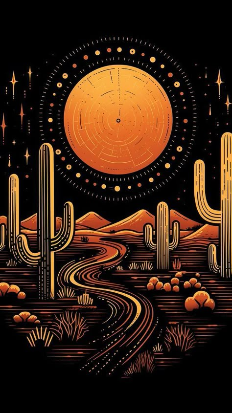 Cactus oasis landscape outdoors desert. | premium image by rawpixel.com Landscape With Cactus, Cactus Landscape Painting, Desert Night Illustration, Trippy Desert Art, Dark Desert Aesthetic, Vintage Desert Aesthetic, Desert Iphone Wallpaper, Cactus Wallpaper Iphone, Desert Aesthetic Decor