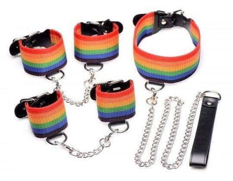 Collar With Leash, Leather Handcuffs, Pride Rainbow, The Flesh, Wrist Cuffs, Choker Collar, Ankle Cuffs, Rainbow Pattern, Rainbow Pride