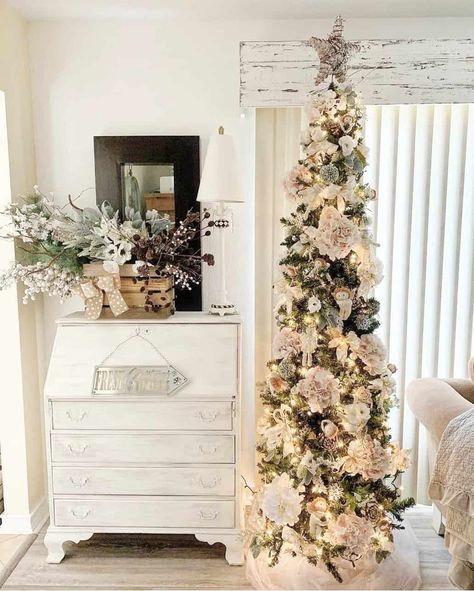 49 Pencil Christmas Tree Decorating Ideas This Holiday Season Pencil Trees Decorating Ideas, White Pencil Christmas Tree, Slim Xmas Tree, Christmas Tree Decorating Tips, Christmas Arch, Christmas Tree Decorating Ideas, Tall Christmas Trees, Tree Decorating Ideas, Frosted Christmas Tree