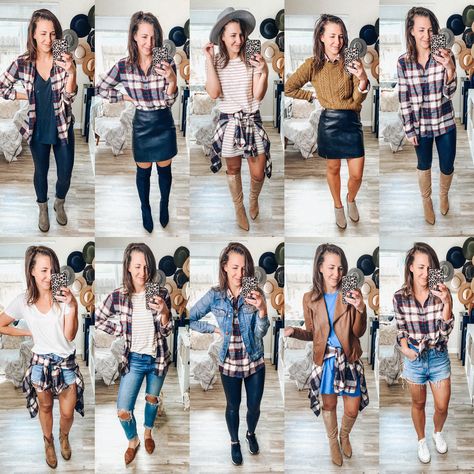 over 20 ways to style a flannel shirt — cerriously How To Make Flannels Look Cute, Ways To Style A Flannel, Style A Flannel Shirt, Flannel Shirt Outfit Women, How To Style A Flannel Shirt, Repurpose Fashion, How To Wear A Flannel, Ways To Wear A Flannel, How To Style A Flannel