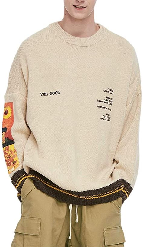 Van Gogh Sweater, Sweater Graphic, Baggy Sweaters, Aelfric Eden, Sweaters Men, Fashion Men Streetwear, Street Fashion Men Streetwear, Cozy Pullover, Knit Sweaters