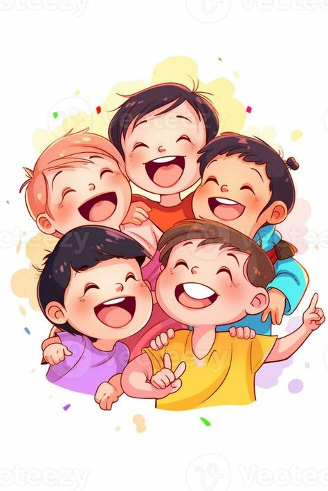 cartoon illustration of a group of children laughing and laughing. generative ai. Laugh Illustration, Cartoon Laughing, Cartoons Design, Children Laughing, Laugh Cartoon, Illustration For Children, Child Illustration, Children Drawing, Illustration Children