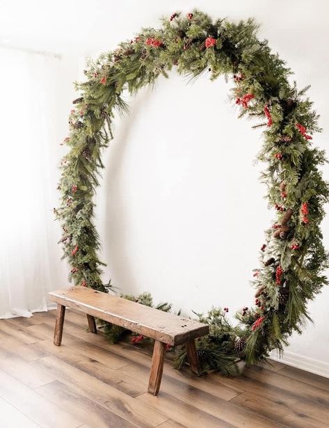 Fabric Backdrop Christmas, Christmas Floral Photoshoot, Christmas Hoop Photography Prop, Christmas Tree Photo Backdrop, Santa Studio Photography, Christmas Studio Setup Diy Photo, Indoor Holiday Mini Sessions, Christmas Photography Backgrounds, Xmas Studio Photo Ideas