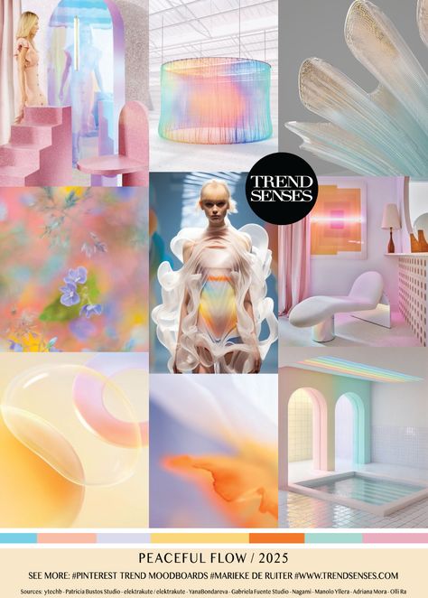 PEACEFUL FLOW // 2025 – Trendsenses - #moodboard #2025 #forecasting - #mariekederuiter - Sources: Ytechb – Patricia Bustos Studio – Elektrakute – YanaBondareva – Gabriela Fuente Studio – Nagami – Manolo Yllera – Adriana Mora – Olli Ra Adriana Mora, Mall Landscape, Color 2025, Trend 2025, Pastel Trends, Print Design Trends, 2025 Trends, Trends 2025, Color Forecasting