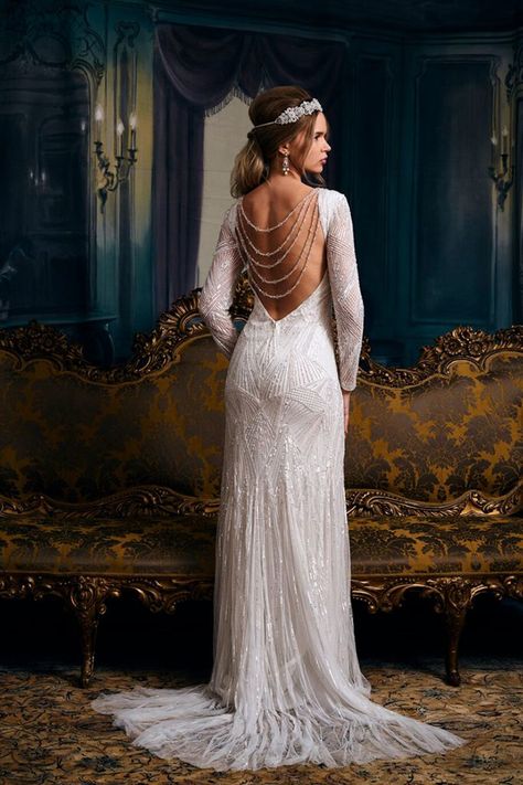 The Eliza Jane Howell The Leading Lady Collection 2018 | www.onefabday.com Vintage Wedding Dress 1920s Gatsby, Roaring 20s Wedding Dress, 20s Wedding Dress, Vintage Wedding Dress 1920s, Gatsby Wedding Dress, Deco Wedding Dress, Art Deco Wedding Dress, Roaring 20s Wedding, 1920s Wedding Dress