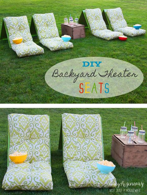 cutest idea ever - diy backyard theater seats Outdoor Movie Theater Seats Backyard Theater, Movie Seats, Backyard Movie Theaters, Outdoor Movie Party, Backyard Movie Party, Outdoor Movie Theater, Outdoor Movies, Theater Seats, Outdoor Movie Night