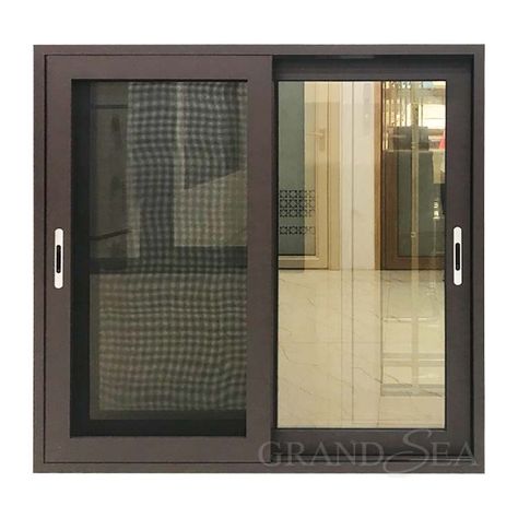 Brown aluminum sliding window frame doing the powder coated brown coffee color, and glass use double brown tinted tempered glass. The window frame using 3 tracks sliding frame can put glass sash and security mesh sash together. Making the house decorative and safe to live in. 3 Track Sliding Window, Window Grill Color Ideas, Mesh Window Design, Brown Aluminium Windows, Aluminum Sliding Window Design, Slider Window Designs, Sliding Windows Ideas Modern, Window Colours Ideas, Sliding Windows Ideas