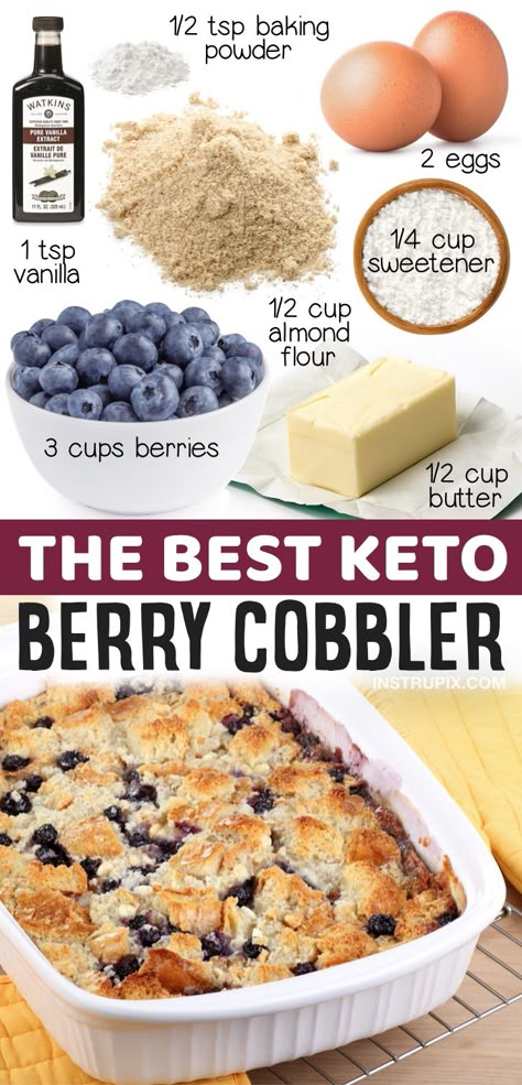 Keto Berry Cobbler Made With Almond Flour | 20 Easy Keto Dessert Recipes That Don't Taste Low Carb -- If you're looking for simple low carb treats, this homemade keto cobbler is amazing! Fun and easy to bake with no chocolate. A nice change from the usual fat bombs or mug cakes. Easy Keto Desserts, Keto Quiche, Berry Cobbler, Breakfast Low Carb, Desserts Keto, Slow Cooker Desserts, Keto Pancakes, Low Carb Treats, Keto Dessert Easy