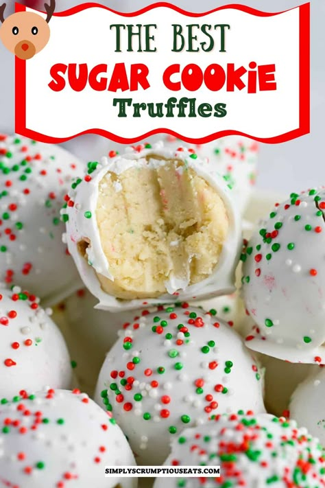 Sugar Cookie Truffles Sugar Cookies Truffles, Christmas Sugar Cookie Truffles, Oreo Ball Flavors, Holiday Oreo Truffles, No Bake Sugar Cookie Truffles, Oreo Cookie Truffle Balls, Creme Filled Cookies, Sugar Cookie Balls Christmas, Sugar Cookie Truffle Balls