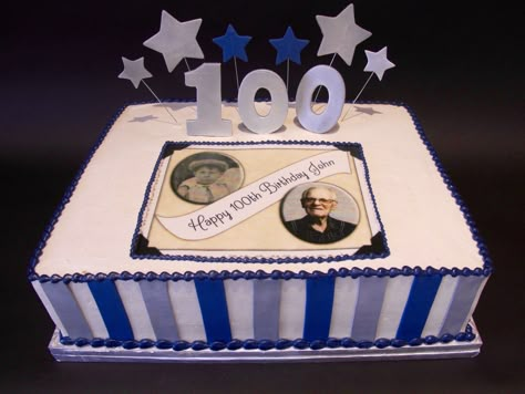 100 Birthday Cake Ideas, 100th Birthday Cake Ideas, 100 Birthday Cake, 100th Birthday Party Ideas, 100th Birthday Party Decorations, 100th Birthday Cake, Pastel Rectangular, 100 Years Celebration, 98th Birthday