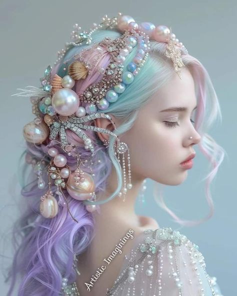 Mermaid Aesthetic Hair, Mermaid Fashion Aesthetic, Mermaid Hair Aesthetic, Hair Underwater, Mermaid Hairstyle, Mermaid Hairstyles, Mermaid Headpiece, Water Fairy, Mermaid Aesthetic