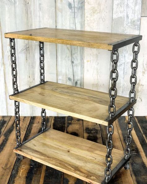 Diy Steel Furniture, Welded Chain Projects, Fabrication Metal Projects, Chain Furniture, Cool Welding Projects, Welded Metal Projects, Steel Furniture Design, Vintage Shelving, Garage Furniture