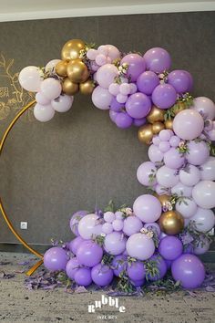 Lilac And Gold Birthday Decorations, Lavender And Gold Birthday Party, Purple And Yellow Balloon Garland, Tangled Balloon Arch, Graduation Party Ideas Purple And Gold, Purple And Gold 50th Birthday Party, Purple And Gold Party Ideas, Lavender Sweet 16 Decorations, Gold And Purple Birthday Decorations