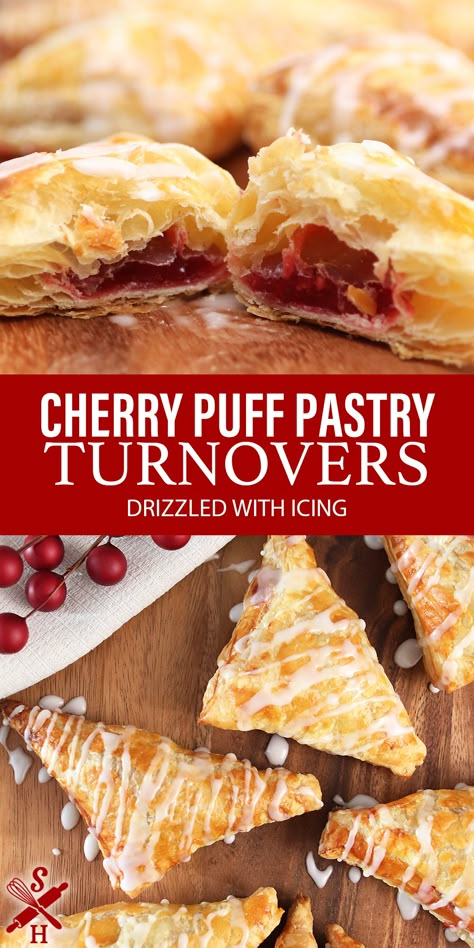 Mini Turnovers With Puff Pastry, Puff Pastry Cherry Turnovers, Cherry Turnover Recipe, Puff Pastry With Cherries, Cherry Turnovers Homemade, Puff Pastry Turnovers Fruit, Turnover Recipes Puff Pastry, Cherry Popovers, Cherry Turnovers With Puff Pastry