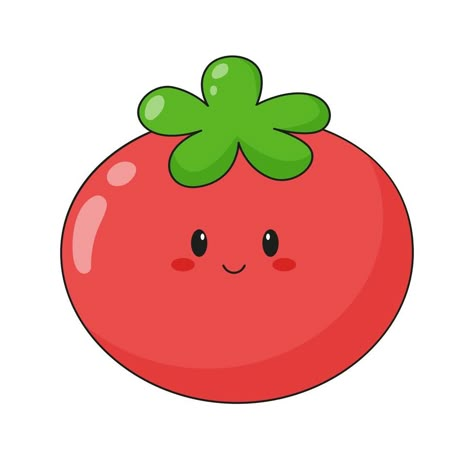 Cute kawaii tomato character. Flat cartoon illustration, icon, logo, sticker isolated on white background. Tomato Cartoon Drawing, Cute Tomato Cartoon, Kawaii Tomato, Retro Presentation, Tomato Character, Tomato Cartoon, Tomato Clipart, Cartoon Tomato, Tomato Illustration