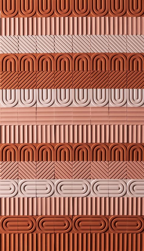 KAZA Design Award winner concrete tile in nude and terracotta colours. Concrete And Terracotta, Taplohat Modern, Terracotta Wall Design, Terracota Texture, Terracota Design, Geometric Wall Pattern, Terracotta Wall Tiles, Terracotta Texture, Terracotta Pattern