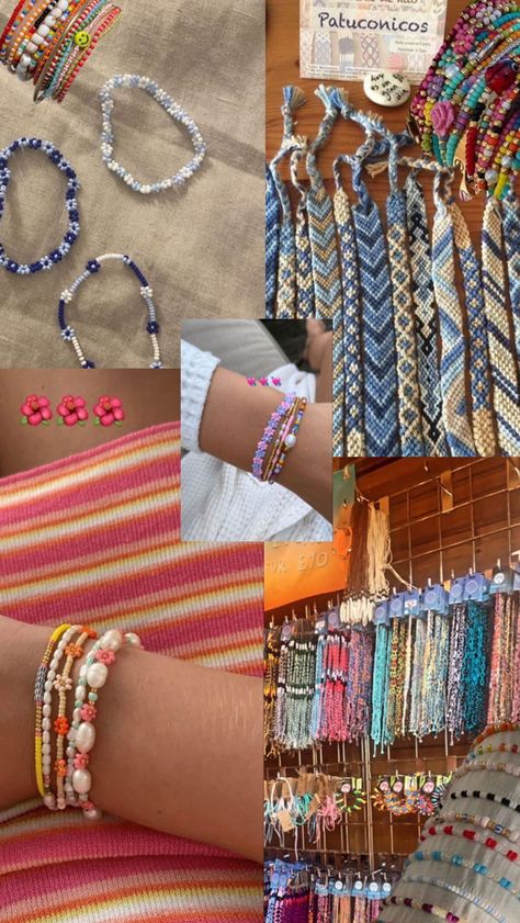 Aesthetic Summer Accessories, Summer Bracelet Inspo Beads, Homemade Summer Jewelry, Surf Jewelry Bracelet, Summer Braclet Combos, Summery Bracelet Ideas, Summer Color Bracelets, Summer Bracelet Stack Ideas, Summer Camp Bracelets