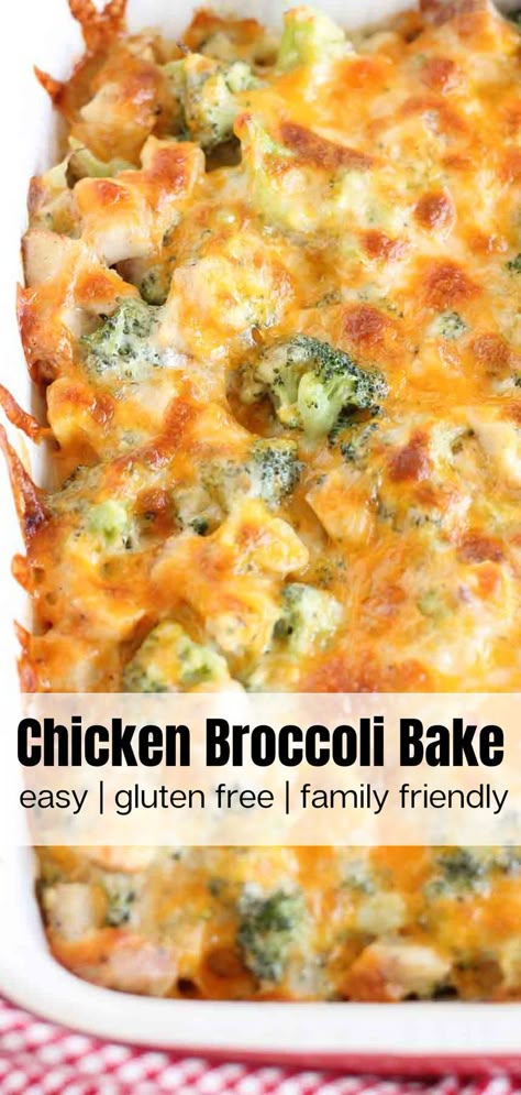 a dish of chicken broccoli bake. Chicken Broccoli Bake, Chicken Casserole Recipes Healthy, Healthy Casserole Recipes, Broccoli Bake, Chicken Broccoli Casserole, Easy Dinner Recipe, Rotisserie Chicken Recipes, Gluten Free Recipes For Dinner, Broccoli Casserole