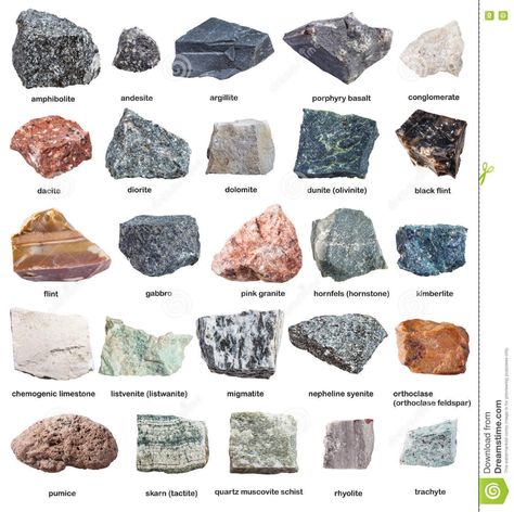 Various Raw Rocks With Names Isolated On White Stock Image - Image of muscovite, dacite: 77285469 Rock Identification Pictures, Geology Rocks Mineral, Crystal Identification, Raw Gemstones Rocks, Mineral Identification, Rock Identification, Rock And Minerals, Free Art Print, Rock And Pebbles