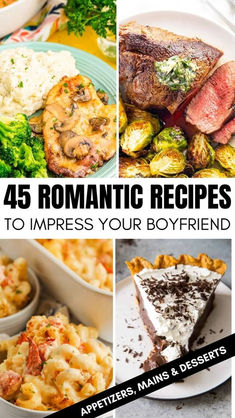 Find out how to pull off the perfect romantic date night at home for two with the best 45 recipes to impress your boyfriend. Best recipes for guys What can I cook to impress my boyfriend? Find out now from this post! Dinner Recipes To Impress, Boyfriend Dinner, Easy Romantic Dinner, Cooking Date, Dinner Date Recipes, Valentines Food Dinner, Romantic Recipes, Couples Dinner, Night Dinner Recipes