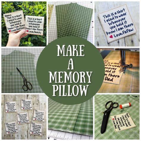 Let me show you how to make a Memory Pillow from a Men's Shirt! Follow these step by step instructions and turn that shirt into a Cherished Gift! #MemoryPillow #ShirtPillow #CustomPatch #EmbroideryPatch #Gift #Sewing #DIY LearnToMake #Easy #Project #SewMuchMoore #SewMuchMooreInStore Memory Pillow Diy, Memory Pillow Tutorial, Memory Shirt Pillow, Memory Pillow From Shirt, Memory Clothes, Memory Shirt, Memory Diy, Memory Projects, Memory Pillow