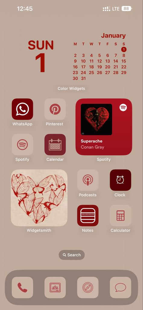 Red Iphone Home Screen, Iphone Screen Layout Ideas, Iphone Screen Layout, Red Layout, Valentines Wallpaper Iphone, Home Screen Layout, Iphone Macbook, Iphone Home Screen, Red Iphone