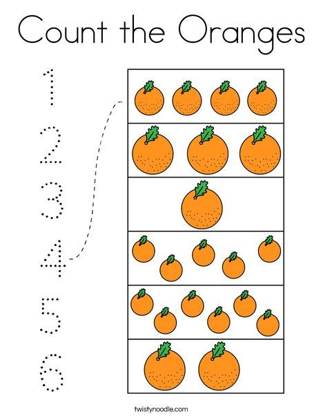 Count the Oranges Coloring Page - Twisty Noodle Life Cycle Of Orange Tree, Orange Preschool Activities, Orange Activities For Preschool, Orange Worksheet, Kids Counting, Exercises For Kids, Math Exercises, Counting To 20, Twisty Noodle