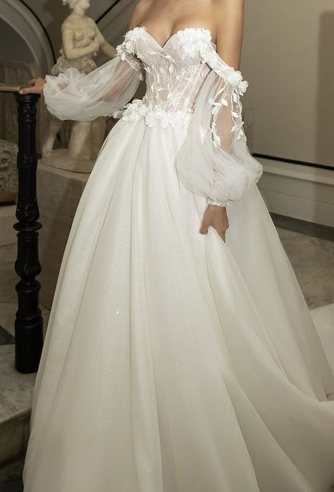 Wedding dress Subtle Ball Gown Wedding Dress, Flowy Wedding Dress Whimsical Off The Shoulder, Midevil Style Wedding Dress, Sage Green Dress Aesthetic Royal, Disney Themed Wedding Dresses, Weeding Dress Aesthetic Princess, Fantasy Wedding Dress Faeries, Wedding Dresses With Puffy Sleeves, Italy Wedding Dress