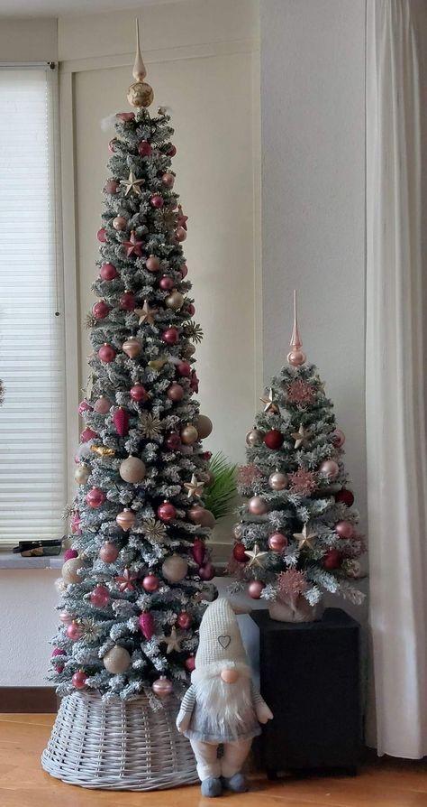 Slim Tree Decor, How To Decorate A Slim Christmas Tree, Narrow Christmas Tree Ideas, Christmas Pencil Tree Ideas, Slim Tree Decorating Ideas, Slim Christmas Tree Decorated, Pencil Christmas Tree Decor, Slim Xmas Tree Decorating Ideas, Slim Christmas Tree Ideas