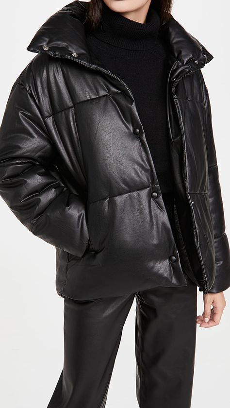 Best Parka, Faux Leather Puffer Jacket, Leather Puffer Jacket, Leather Puffer, Vegan Leather Jacket, China Fashion, Black Faux Leather, Easy Wear, Missoni