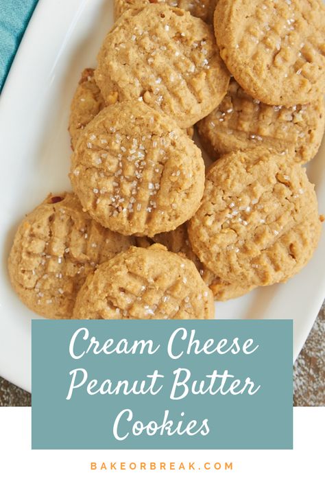 Cream cheese adds a lovely flavor and texture to these irresistible Cream Cheese Peanut Butter Cookies! - Bake or Break #cookies #peanutbutter #creamcheese ~ https://bakeorbreak.com Cream Cheese Peanut Butter, Peanut Butter Cream, Cheese Cookies, Cream Cheese Cookies, Healthy Food Facts, Peanut Butter Cookie Recipe, Cream Cheese Recipes, Food Cakes, Peanut Butter Cookies