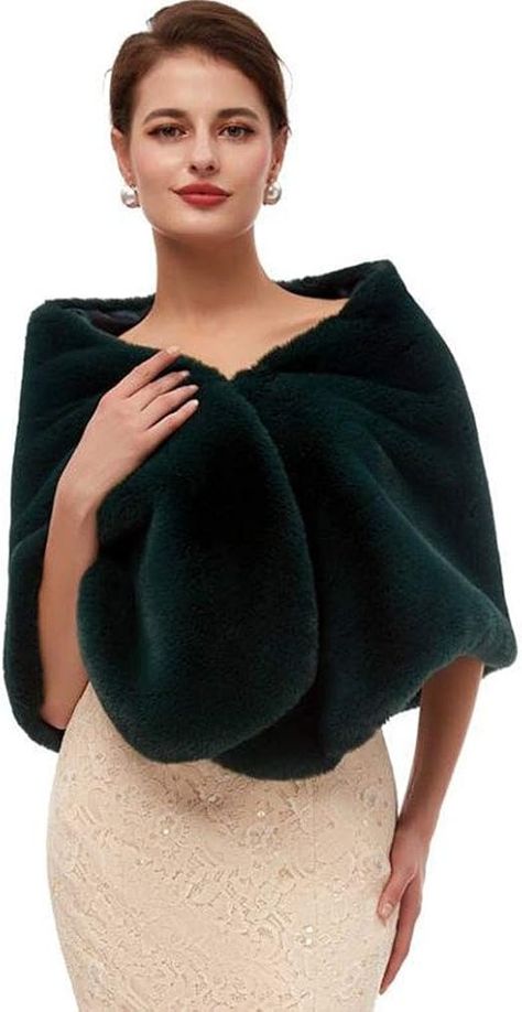 kivie Faux Fur Wrap Shawl Wedding Stoles Cape Evening Bridal Shrug White/Black/Navy (emerald green) : Amazon.co.uk: Fashion Faux Fur Bridesmaids, Vintage Fur Shawl, Bridal Shawls, Faux Fur Wedding, Fur Shawl Wedding, Winter Queen, Green Shawl, Faux Fur Shrug, Fur Shrug