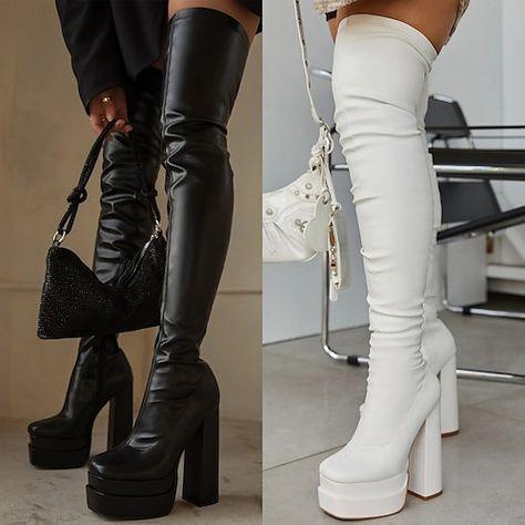 Really Long Boots, Moon Boots With Leg Warmers, Stockings With Open Toe Heel, Styling Gogo Boots, Women Shoes Boots, Over The Knee Platform Boots, Cute Boots For Women Fashion, 9 Inch Heels, Y2k Platform Shoes