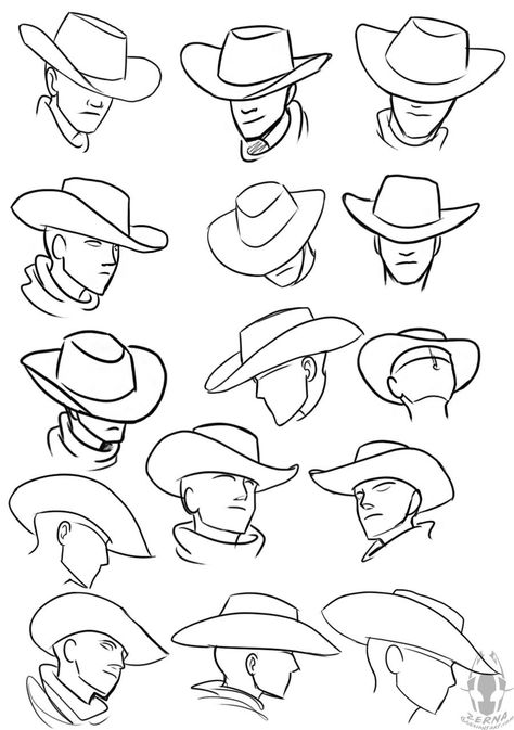 Cowboy Hat Drawing, Cowboy Character Design, Hat Drawing, Don Pedro, Cowboy Art, Figure Drawing Reference, Art Poses, Art Tutorials Drawing, Drawing Base