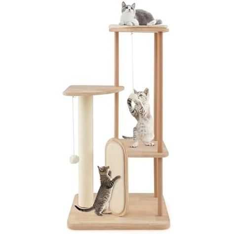 Amazon.com : Feandrea by SONGMICS Home Modern Cat Tree, Heavy Duty Cat Tower, Steel Tube and Particleboard, Platform with Cushion, Sisal Cat Scratching Post, Hanging Cotton-Linen Ball, 31 x 17 x 44 Inches : Pet Supplies Catio Cats, Cats Hunting, Modern Cat Tower, Wooden Cat Tree, Modern Cat Tree, Wood Cat, Modern Cat, Wooden Cat, Cat Tower